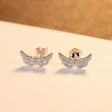 925 Silver Angel Wings Stud Earrings Sparkling Fine Jewelry