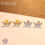 925 Silver Angel Wings Stud Earrings Sparkling Fine Jewelry