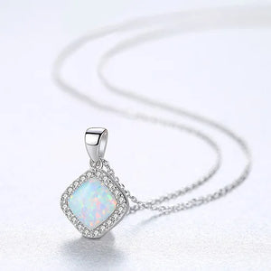 Square Fire Opal Necklace S925 Link Chain Fine Jewellery