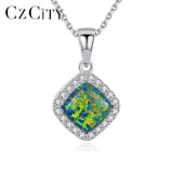 Square Fire Opal Necklace S925 Link Chain Fine Jewellery