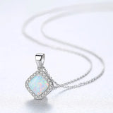 Square Fire Opal Necklace S925 Link Chain Fine Jewellery
