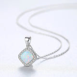 Square Fire Opal Necklace S925 Link Chain Fine Jewellery