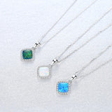 Square Fire Opal Necklace S925 Link Chain Fine Jewellery