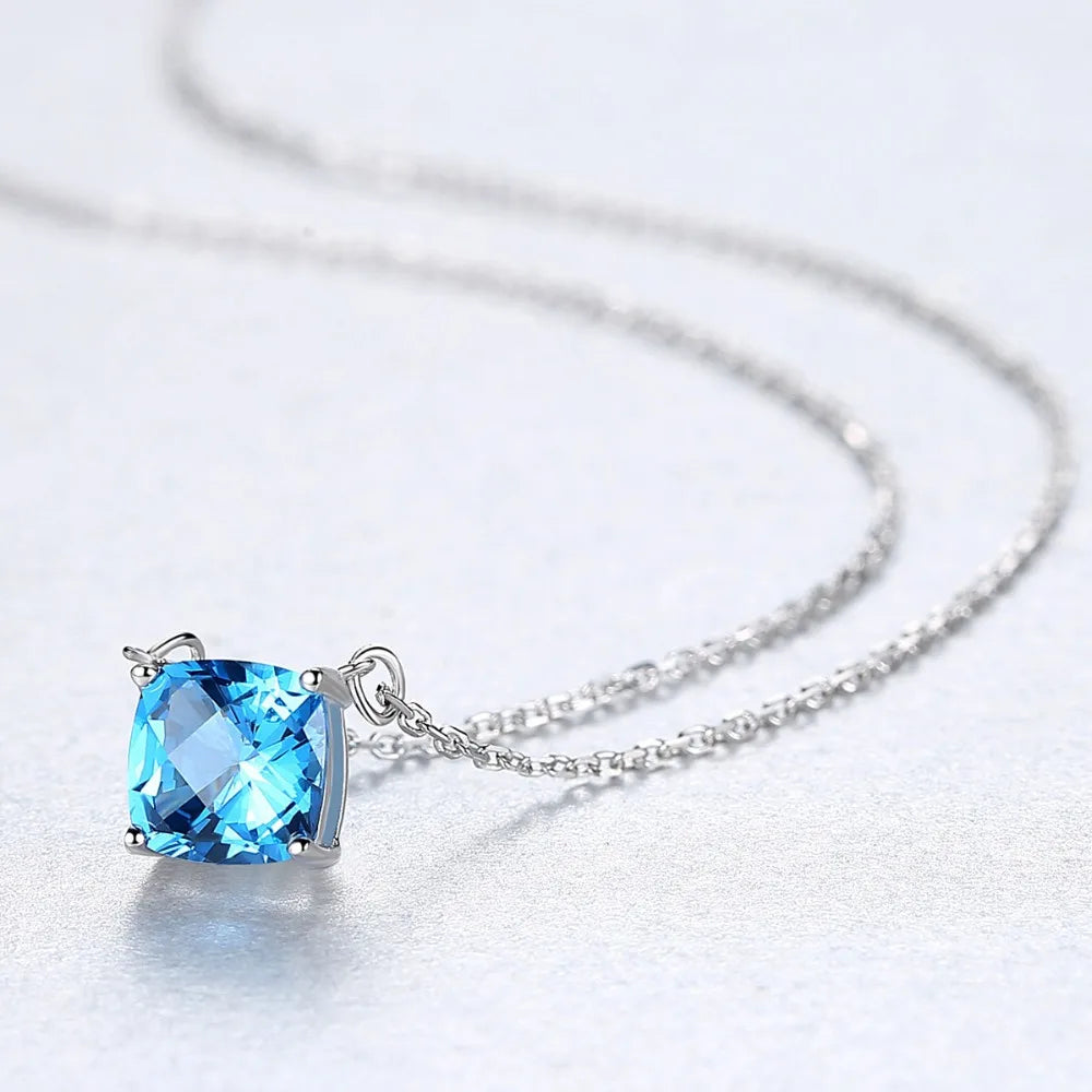 Geometric Gemstone Pendant Necklace Silver 925 Charms Vintage Jewelry