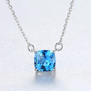 Geometric Gemstone Pendant Necklace Silver 925 Charms Vintage Jewelry