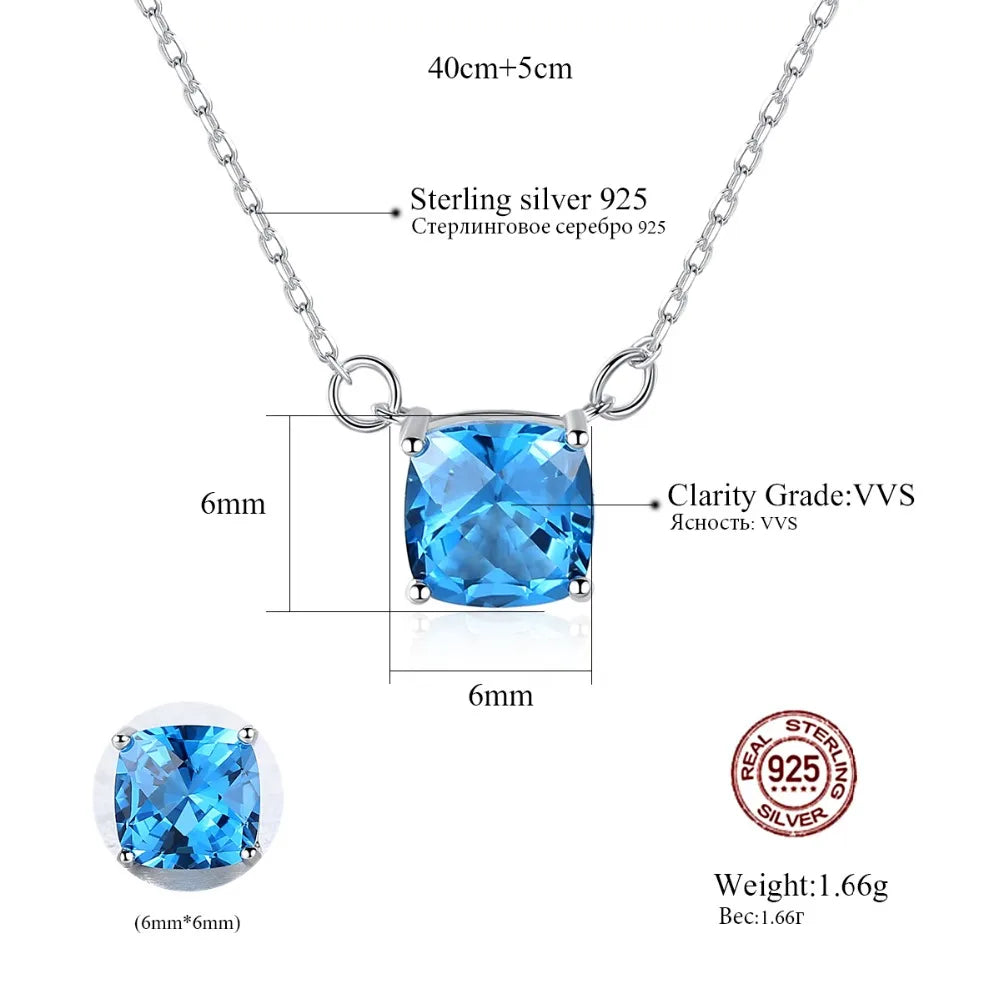 Geometric Gemstone Pendant Necklace Silver 925 Charms Vintage Jewelry
