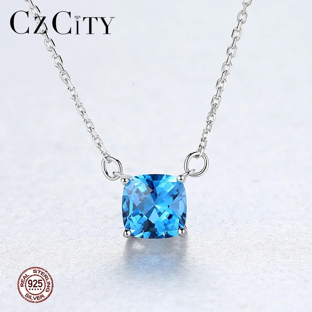Geometric Gemstone Pendant Necklace Silver 925 Charms Vintage Jewelry