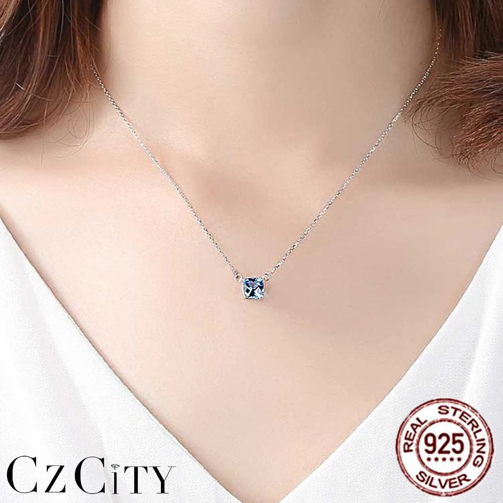 Geometric Gemstone Pendant Necklace Silver 925 Charms Vintage Jewelry