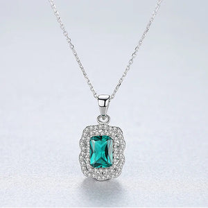 Emerald Pendant Necklace 925 Sterling Silver Link Chain Wedding Jewelry