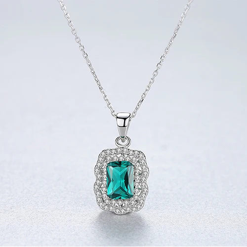 Emerald Pendant Necklace 925 Sterling Silver Link Chain Wedding Jewelry