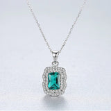 Emerald Pendant Necklace 925 Sterling Silver Link Chain Wedding Jewelry