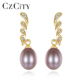 Angel Wing Stud Earrings 925 Silver CZ Pearl Jewelry Gift