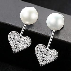 Heart Shape CZ 925 Silver Pearl Women Earrings