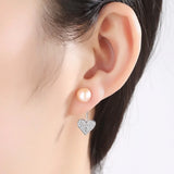 Heart Shape CZ 925 Silver Pearl Women Earrings