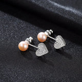 Heart Shape CZ 925 Silver Pearl Women Earrings