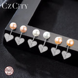Heart Shape CZ 925 Silver Pearl Women Earrings
