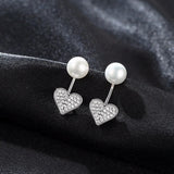 Heart Shape CZ 925 Silver Pearl Women Earrings