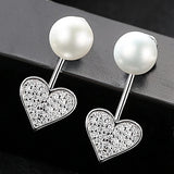 Heart Shape CZ 925 Silver Pearl Women Earrings