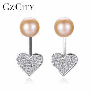 Heart Shape CZ 925 Silver Pearl Women Earrings
