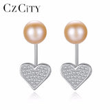 Heart Shape CZ 925 Silver Pearl Women Earrings