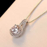925 Silver CZ Pendant Necklace Box Chain Charm Jewelry for Women