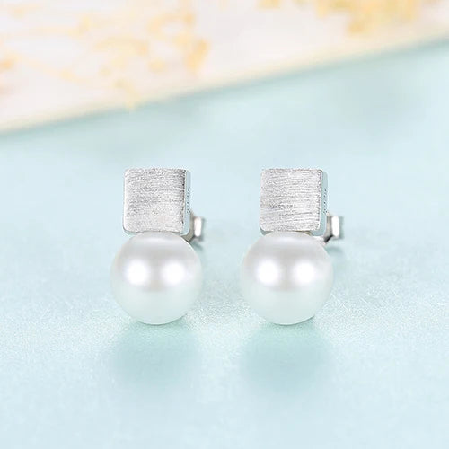 925 Sterling Silver Stud Earrings for Women Fine Jewelry Pearl Pendientes Femme