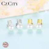 925 Sterling Silver Stud Earrings for Women Fine Jewelry Pearl Pendientes Femme