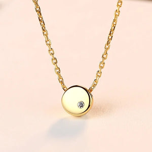 Minimalist Zircon Round Pendant Necklace 18k Plated Chain Link Silver 925