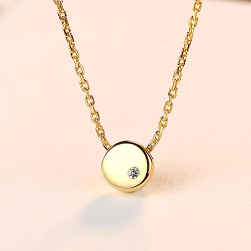 Minimalist Zircon Round Pendant Necklace 18k Plated Chain Link Silver 925