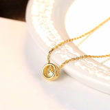 Minimalist Zircon Round Pendant Necklace 18k Plated Chain Link Silver 925