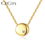 Minimalist Zircon Round Pendant Necklace 18k Plated Chain Link Silver 925