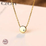 Minimalist Zircon Round Pendant Necklace 18k Plated Chain Link Silver 925