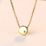 Minimalist Zircon Round Pendant Necklace 18k Plated Chain Link Silver 925