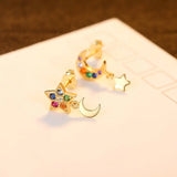 Moon & Star Stud Earrings 925 Silver CZ Stone Romantic Jewelry