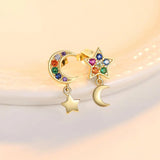 Moon & Star Stud Earrings 925 Silver CZ Stone Romantic Jewelry