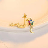 Moon & Star Stud Earrings 925 Silver CZ Stone Romantic Jewelry