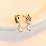 Moon & Star Stud Earrings 925 Silver CZ Stone Romantic Jewelry