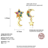 Moon & Star Stud Earrings 925 Silver CZ Stone Romantic Jewelry