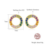 Rainbow CZ Silver 925 Stud Earrings Women Circle Round Small Earings For Girls