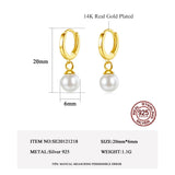 6mm Pearl Hoop Earrings 925 Sterling Silver Pendientes