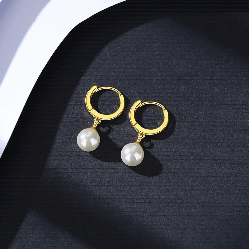 6mm Pearl Hoop Earrings 925 Sterling Silver Pendientes