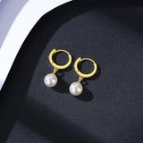 6mm Pearl Hoop Earrings 925 Sterling Silver Pendientes
