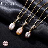 Pink Purple Pearl Silver Chain Necklace for Women