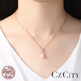 Pink Purple Pearl Silver Chain Necklace for Women