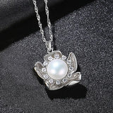 Natural Pearl Flower Pendant Necklace 925 Sterling Silver Kolye