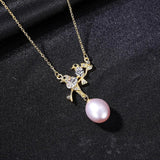 Bird Shape Natural Pearl Pendant Necklace 925 Sterling Silver Fine Jewelry