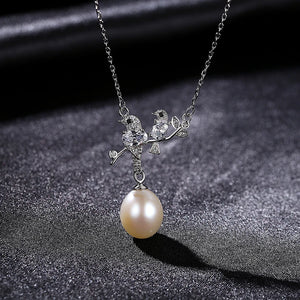 Bird Shape Natural Pearl Pendant Necklace 925 Sterling Silver Fine Jewelry