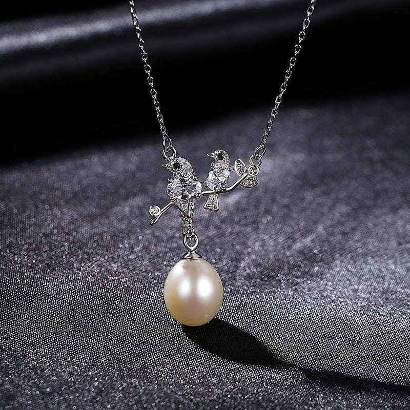 Bird Shape Natural Pearl Pendant Necklace 925 Sterling Silver Fine Jewelry