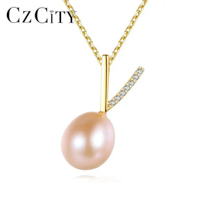 Natural Pearls Pendant Necklace 925 Sterling Silver V-Shape Fine Jewelry