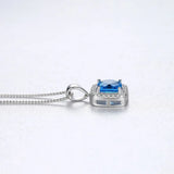 925 Silver Square Sapphire Pendant Necklace for Women